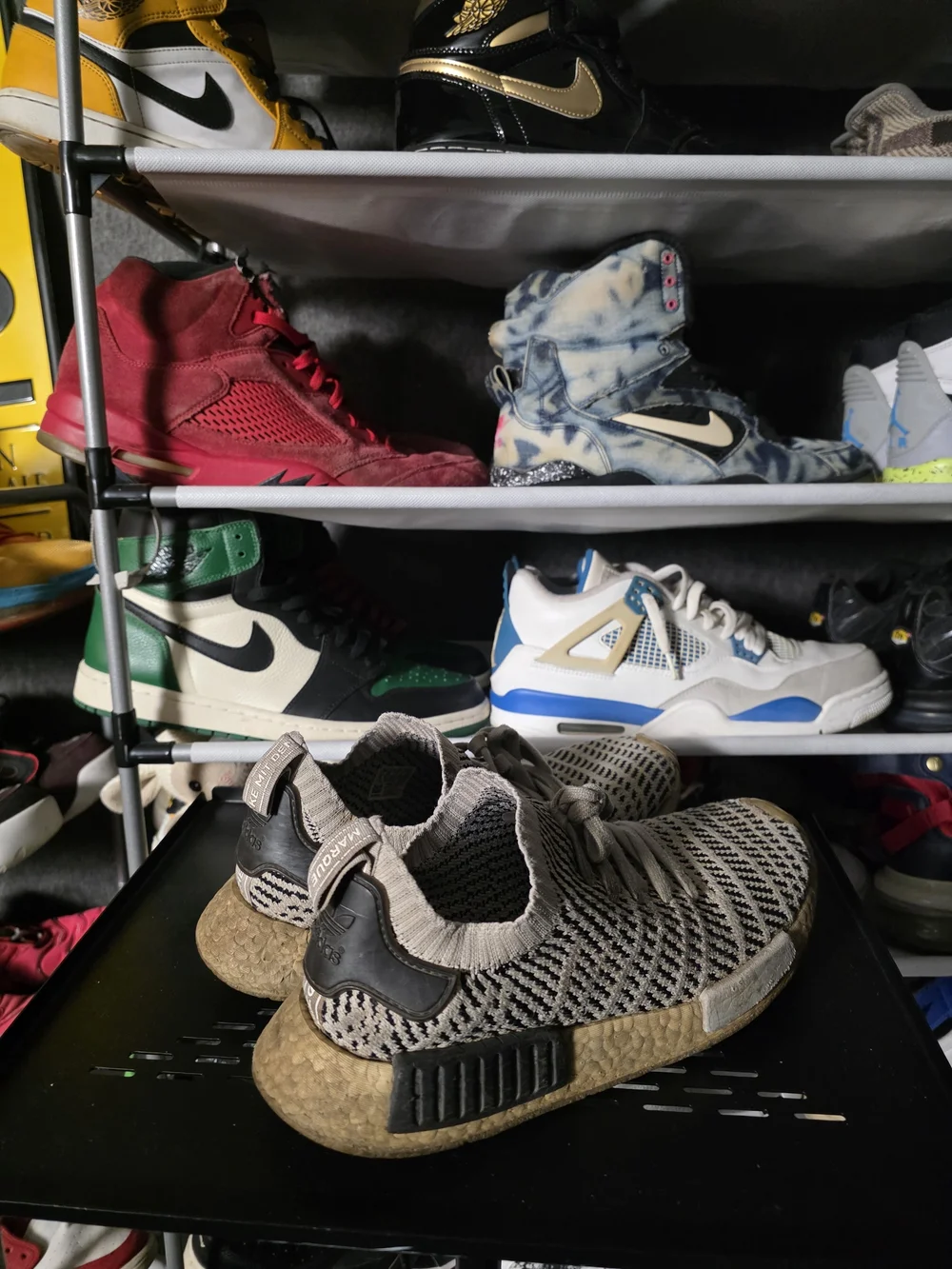 🔥 adidas Men Size 9 NMD Primeknit Sneakers  Beige and Black